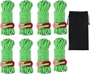 8PCS Outdoor Camping Tent Rope with Aluminum Tensioner Adjuster,4mmx4m/13ft Lightweight Tent Rope, Suitable for Tents, Tent Tarps, Awnings, Outdoor Camping Hiking Backpack Rope (Green)