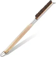 Pizza Oven Brush with Scraper Long Handle, 21.9inch Long Pizza Oven Brush with Coconut Fibre Bristles for Outdoor Pizza Ovens with Hanging Ring, Easy to Install