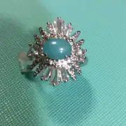 Bomb Party Egyptian Love Genuine Amazonite & CZ Rhodium Plated Ring SZ 6 RBp4687