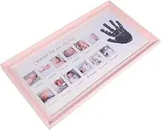 ANDRESLAD 12-month Baby Growth Record Photo Frame Fingerprint Display Newborn Baby Keepsake Frame for Infant Pink