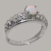 Real 10k White Gold Natural Opal & Cubic Zirconia Womens Band Ring - 4 to 12