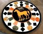 2' antique horse black Marble side Center Table Top round Inlay Home decor pl