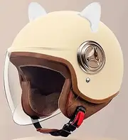 Cat Ear Motorcycle Half Helmet Fit Men Women, Open Face Helmet with Visor, DOT/ECE Approved Adults Classic Motorbike Jet Helmet, 54-61cm H