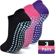 [ELUTONG] Pilates Socks with Grips for Women 1-3 Pairs Yoga Barre Ballet Dance Non Slip Crew Socks at Home Hospital