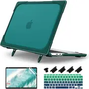 Batianda Case for MacBook Air 13 Inch 2020 2019 2021 Model A2337 M1 A2179 A1932 with Touch ID, Heavy Duty Shockproof Hard Shell Case with Fold Kickstand & Keyboard Cover Skin, Deep Teal