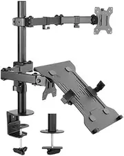 Brateck LDT12-C1M2KN Economical Double Joint Articulating Steel Monitor Arm with Laptop Holder Fit 13-32 Inch Monitors