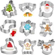 9PCS Christmas Cookie Cutters, Stainless Steel, Snowman, Santa, Tree, Elk