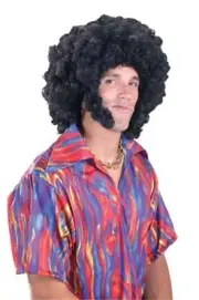Black Afro Chops Sideburns COSTUME WIG 70s 80s Curly Fro Disco Hip Hop Funky New