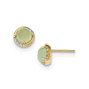 14k Yellow Gold Green Chalcedony and Real Diamond Post Earrings
