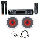 Rockville Bluetooth Karaoke Amplifier Receiver+2) 6.5" LED Ceiling Speakers+Mics