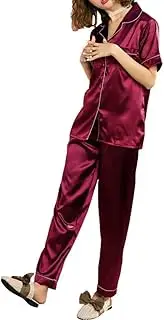 Pajama Set for Women, COMIART Satin Silk Sleepwear Short Sleeve with Long Pants Nightgown Cosy Lady Nightie Pj