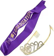 [GALPADA] 1 Set Graduation Crown Headpiece with Sash Elegant Crown and Deep Sash for Women for Graduation Parties Celebrations and Events