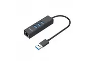 SIMPLECOM CHN420 Black Aluminium 3 Port SuperSpeed USB HUB with Gigabit Ethernet Adapter - CBAT-USBCLAN