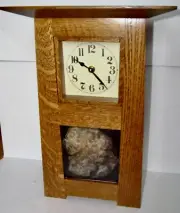 Handcrafted Arts & Crafts Quartersawn White Oak Mantel Clock Petrified Palm Root