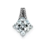 Sterling Silver Rhodium-plated Diamond u0026 Aquamarine Square Pendant