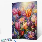 Tropical Blooms: Beginner's Tulip Field Paint by Number Kit - DIY Digital Painti