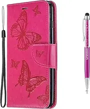 Grandoin Case for Galaxy S10e, [Butterfly Embossing Series] Premium PU Leather Magnetic Flip Cover with Card Slots Holders [Silicone Inner] Wallet Case for Samsung Galaxy S10e - Rose Red