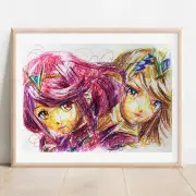 Pyra Mythra Ballpoint Pen Print, Xenoblade Art Poster