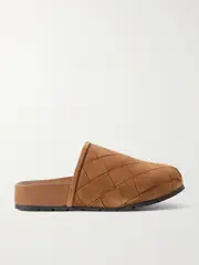 [Bottega Veneta] Bottega Veneta - Reggie Intrecciato Suede Slippers - Camel - EU 34 EU 34 Brown