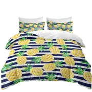 Pineapples over Blue Stipes Quilt Cover