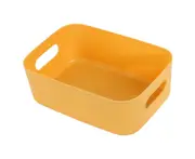 Storage Container Smooth Surface Handle Design Solid Color Versatile Plastic Storage Bin for Bedroom-Yellow