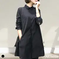 在飛比找ETMall東森購物網優惠-【ACheter】韓版風衣款設計棉麻長版襯衫#108169現