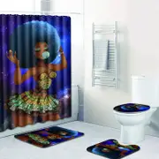 Catzon 4 Pcs Set Creative Colorful Printing Toilet Pad Cover Bath Mat Shower Curtain Set-10