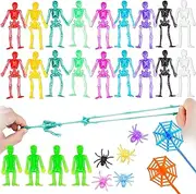 NiHome 29PCS Halloween Stretchy Skeleton Spiderweb Glitter Spider Toy Set, Fun Novelty Gifts for Kids Stretchy Wacky Fidget Pack Assorted Colors Squishy Party Favors Goodie Bag Fillers Trick or Treat
