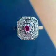 Art Deco Style 2.6Ct Lab Created Ruby 14K White Gold FN Wedding Anniversary Ring
