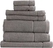 Renee Taylor Cambridge Waffle 650 GSM Textured Bath Towel 7-Pieces Set, Fossil