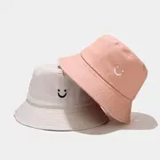 Smiley Face Embroidered Bucket Hat White - One Size