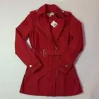 MICHAEL KORS Ladies Belted Trench Coat Red Gold Accents Size Womens XS NEW $150