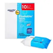 Equate Fresh Scent Flushable Wipes 10Resealable Packs of 48Wipes (480Total Wipe)