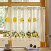 Lemon Embroidery Curtain Valance - Cute Half Window Treatment, Semi Sheer Rod Pocket Cafe Short Curtain, Fresh Lemons Floral Design for Kitchen Living Room Decor (Lemon embroidery 01,150*55)