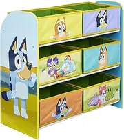 Bluey Kids Bedroom Toy Storage Unit with 6 fabric storage boxes featuring the Heeler Family: Bluey, Bingo, Chilli and Bandit Official Homewares