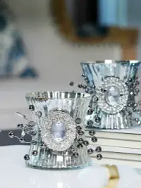 在飛比找樂天市場購物網優惠-歐式印度進口復古銀色玻璃穿珠收納桶燭杯化妝刷筒奢華玻璃杯擺件