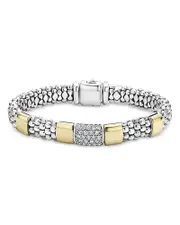 Lagos Sterling Silver & 18K Gold High Bar Diamond Bracelet, 7
