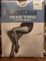 2 NOS Round The Clock Control Top Sheer Pantyhose South Sea Silver C Up To 6'