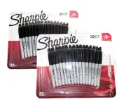 2-pack SHARPIE Permanent Markers Fine Point 32 Count Black (64 Markers)