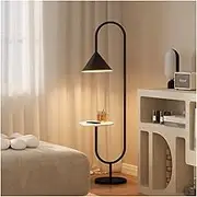 Indoor Floor Lamps Floor Lamp with Shelf, End Table Arc Floor Lamp, Functional Bedside Lamp with Marble Table for Bedroom, Living Room or Office Standing Lamp(Black)
