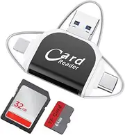 4 in 1 SD Card Reader for iPhone ipad Android PC Camera Multi-Port Universal USB SD TF Memory Card Reader USB C Hub Multiport Adapter for MacBook Pro/Air No App Required