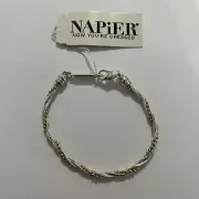 Vintage Napier 3 Strand Silver Gold Tone Chain Bracelet Designer —(S)