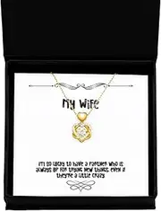 I'm so lucky to have a partner who is always up for trying new,. Heart Knot Gold Necklace, Wife Jewelry, Funny Gifts For Wife, Gifts for husband on birthday, Gifts for husband on anniversary, Unique, Silver Plated Zinc