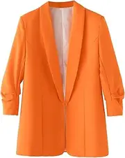 [Generic] Women's Casual Loose Imitation Linen Cuff Pleated Blazer Shawl Collar Lightweight Solid Color Blazer