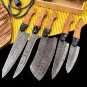 Handmade Damascus Steel Chef Knife Set, 5 Piece, Best Gift For Her.