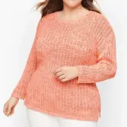 Talbots Women’s Size XL Open Stitch Sweater Space Dyed Sunlit Coral White Cotton