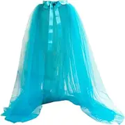 [Qianly] Women Tulle Skirt with Mesh Overlay, Maxi Dress for Girls in Solid Color, Blue