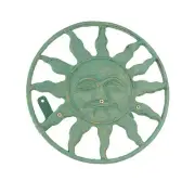 Verdigris Green Finish Cast Iron Sun Face Decorative Wall Mounted Garden Hose...