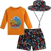 [RUOGU] Baby Boys Swimsuit, 3-Piece Toddlers Swimsuit Trunk Long Sleeve Rashguard Swimwear and Sun Hat Set