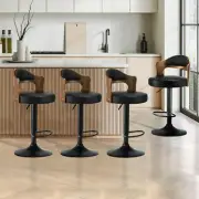 Oikiture 4x Bar Stools Kitchen Swivel Barstool Chair Gas Lift Metal Leather